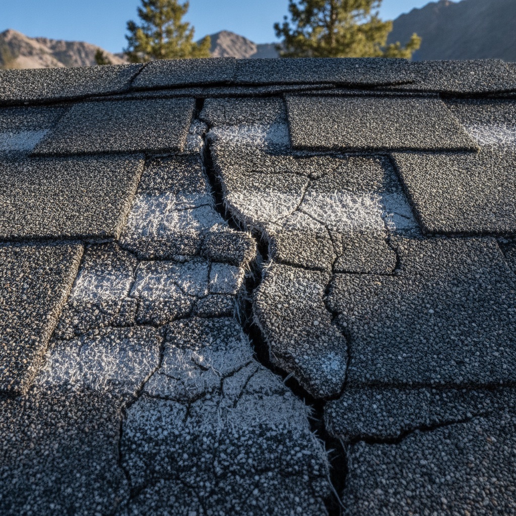 Cracked dimensional shingle close-up