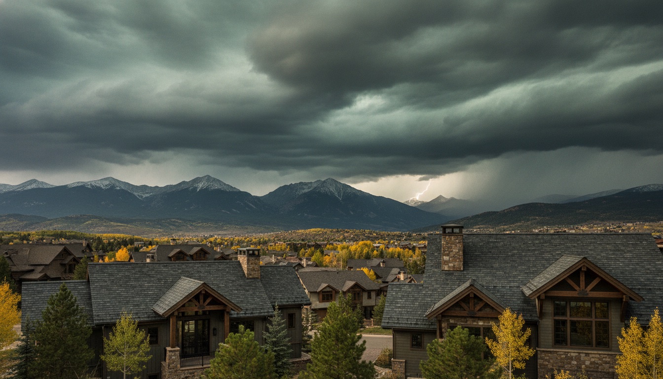 Dramatic dark hail storm clouds over a Colorado foothills neighborhood