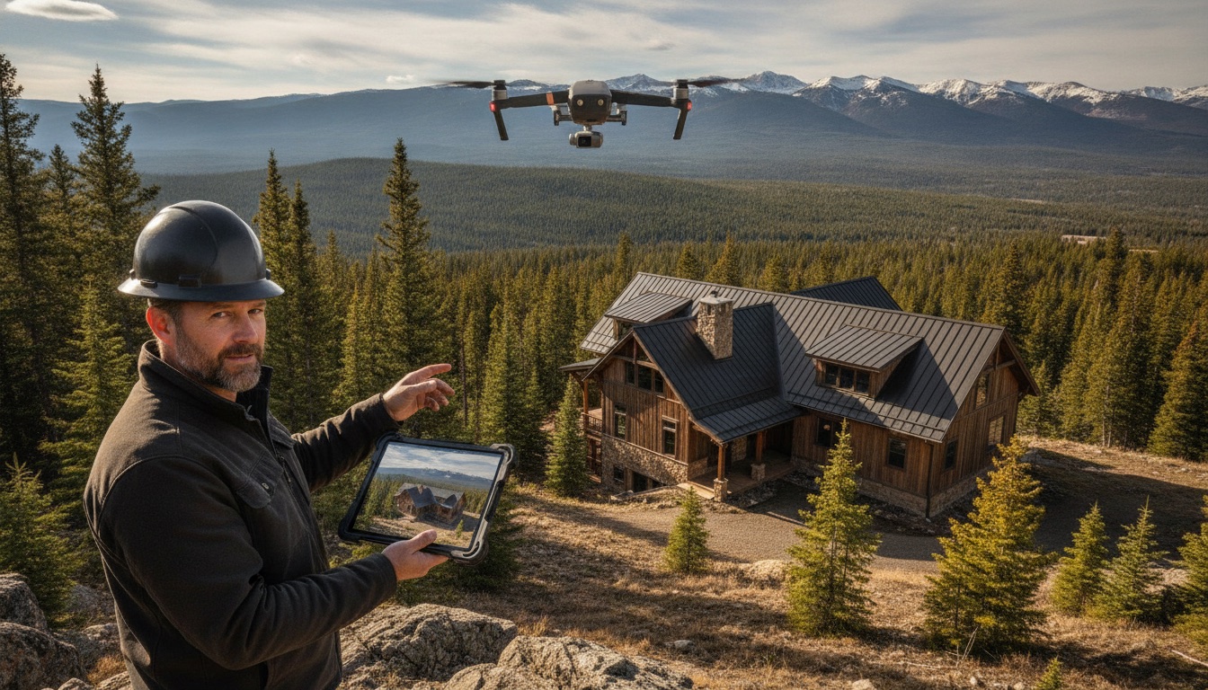 Drone inspection in progress, tablet showing photo report