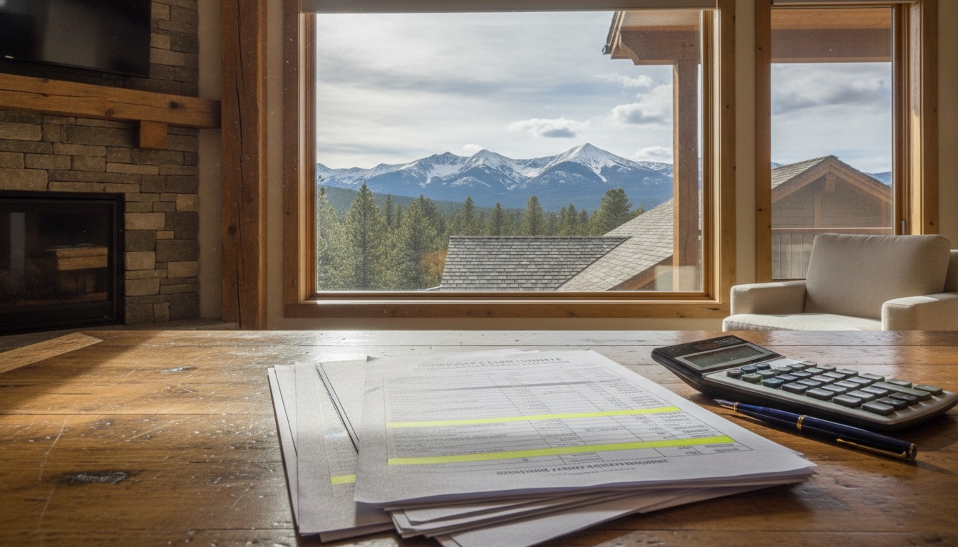 Insurance claim estimate paperwork with calculator and pen, line items highlighted