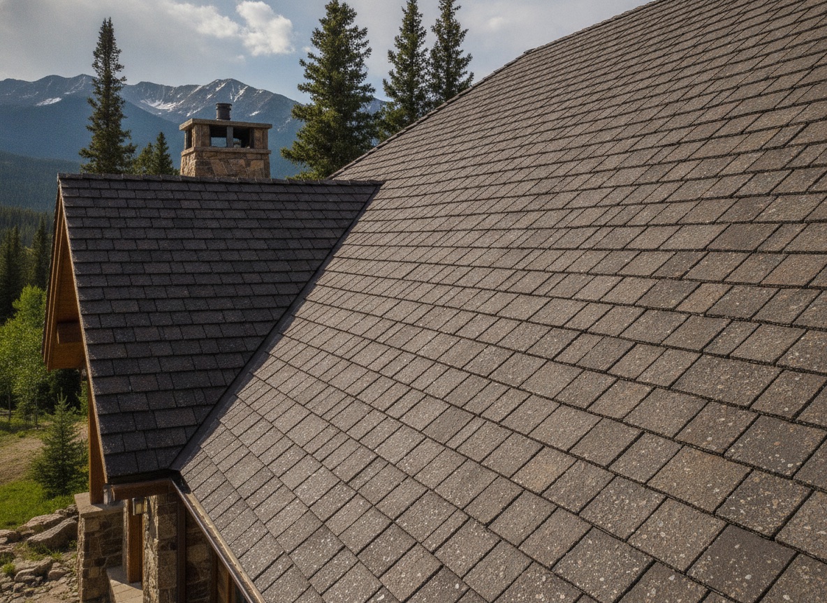 Stone-coated steel roofing panels with dimensional shake profile, close detail