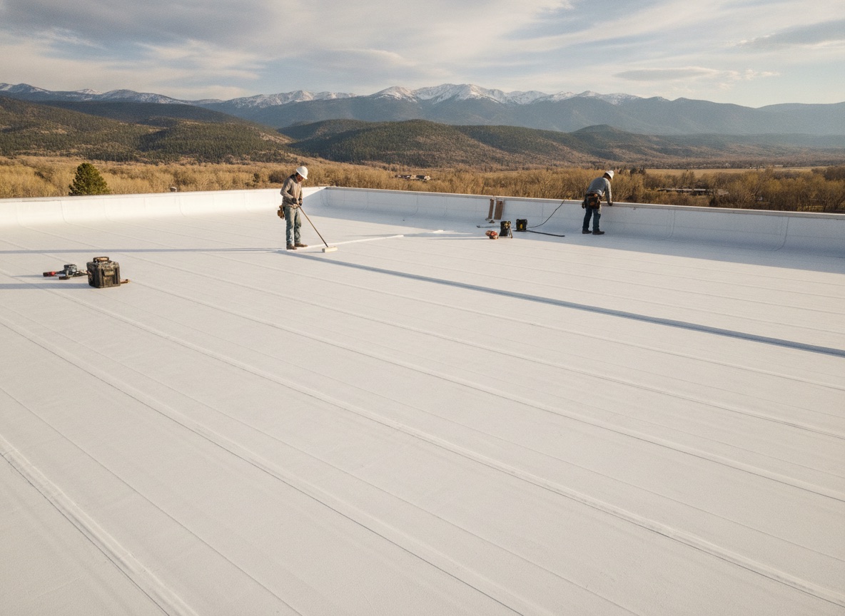 White TPO membrane commercial flat roof installation detail